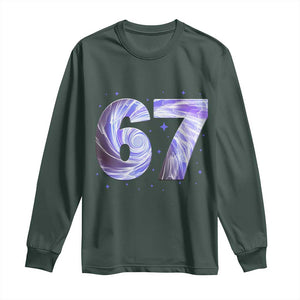 Swirl Effect Printed Six Seven Meme Long Sleeve Shirt Gen Z Alpha Gift TS12 Dark Forest Green Print Your Wear