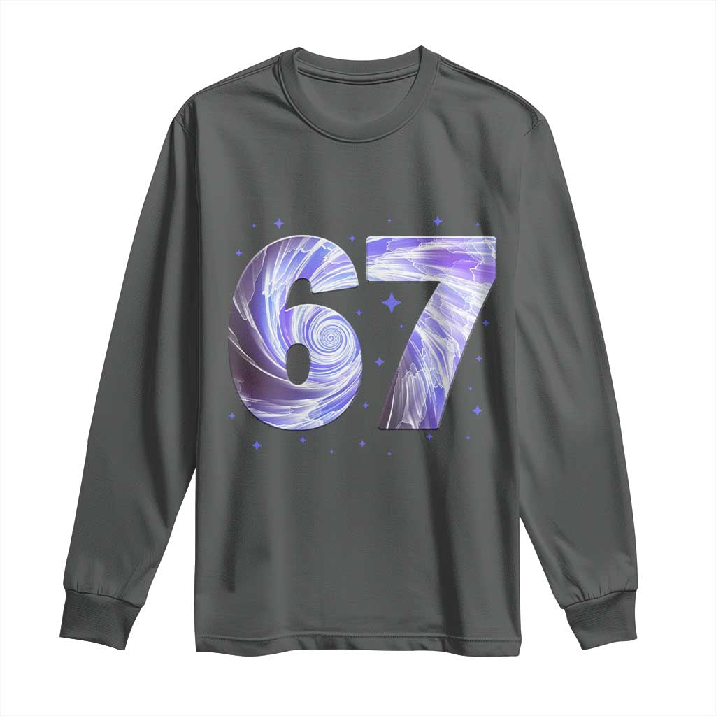 Swirl Effect Printed Six Seven Meme Long Sleeve Shirt Gen Z Alpha Gift TS12 Dark Heather Print Your Wear