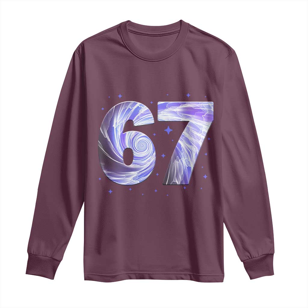 Swirl Effect Printed Six Seven Meme Long Sleeve Shirt Gen Z Alpha Gift TS12 Maroon Print Your Wear