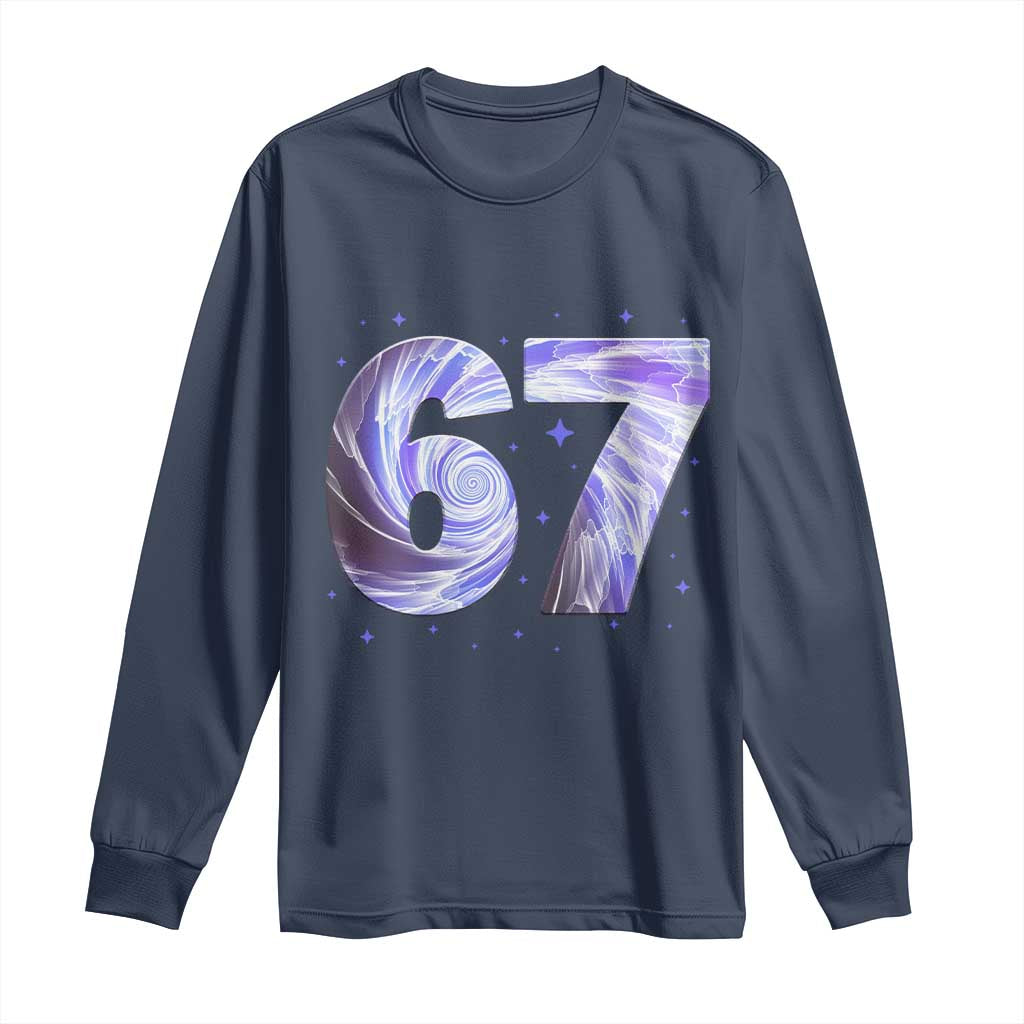Swirl Effect Printed Six Seven Meme Long Sleeve Shirt Gen Z Alpha Gift TS12 Navy Print Your Wear