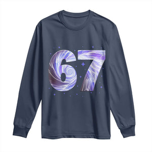 Swirl Effect Printed Six Seven Meme Long Sleeve Shirt Gen Z Alpha Gift TS12 Navy Print Your Wear