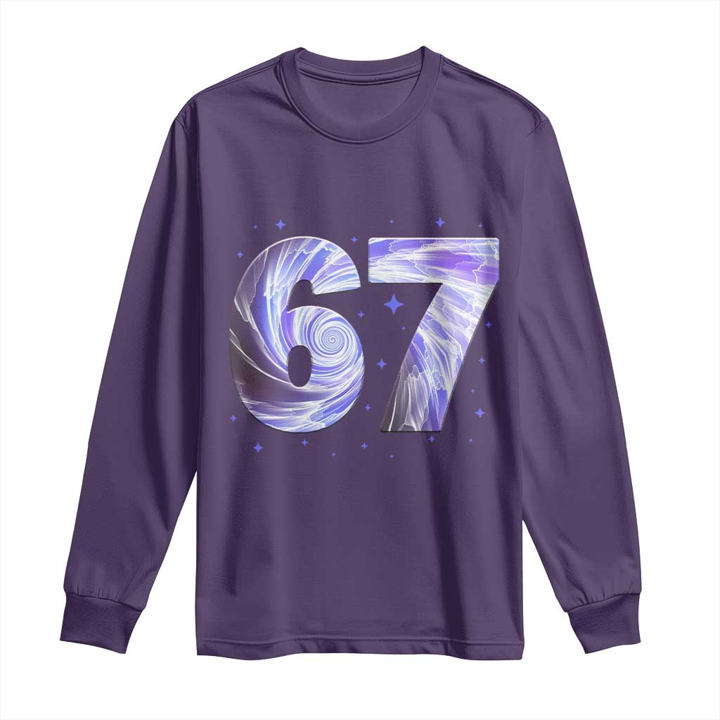 Swirl Effect Printed Six Seven Meme Long Sleeve Shirt Gen Z Alpha Gift TS12 Purple Print Your Wear
