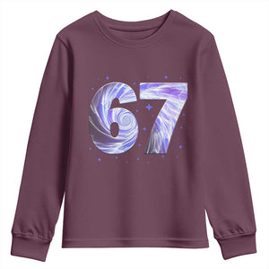 Swirl Effect Printed Six Seven Meme Youth Sweatshirt Gen Z Alpha Gift TS12 Maroon Print Your Wear