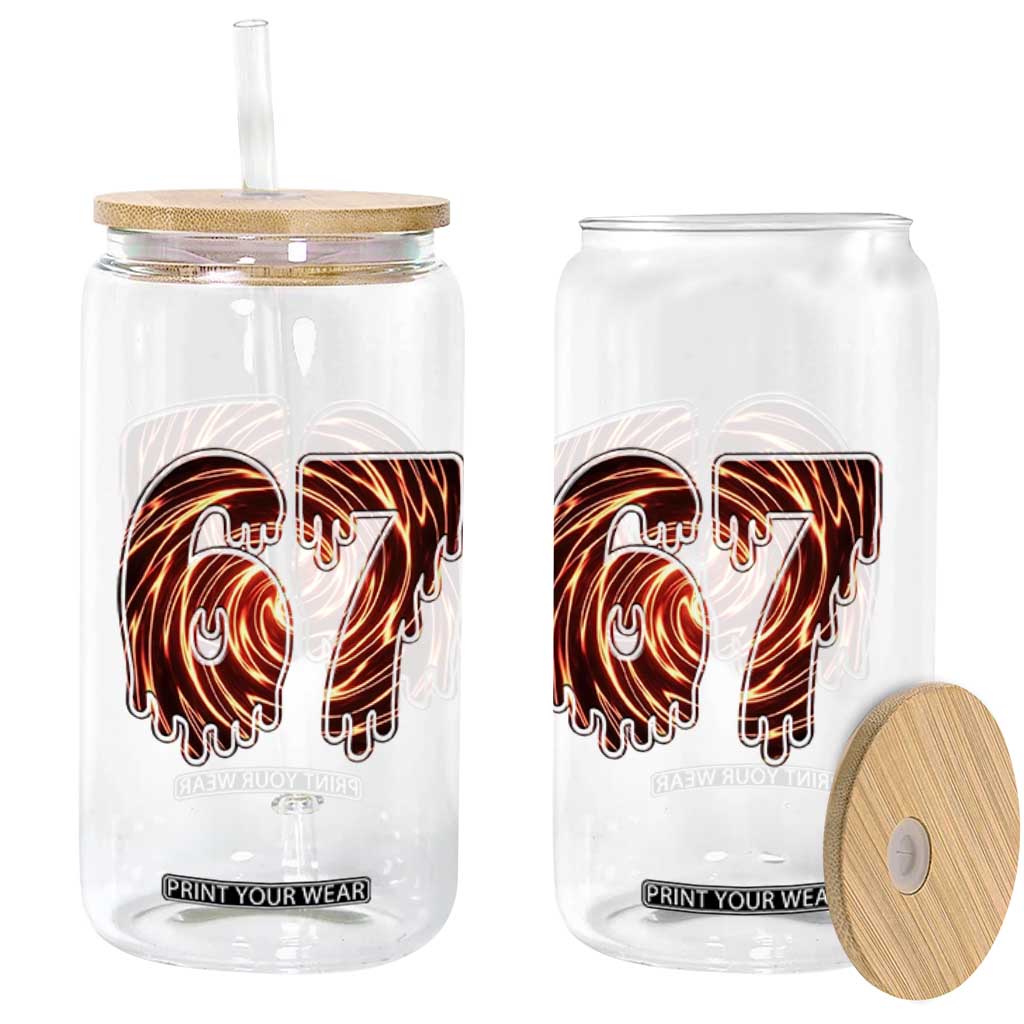 Fire Swirl Effect Printed Glass Can Six Seven Meme TS12 Print Your Wear