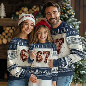 Fire Swirl Effect Printed Ugly Christmas Sweater Six Seven Meme TS12 Beige Navy Print Your Wear