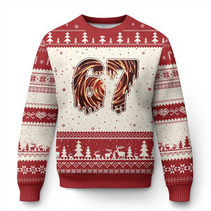 Fire Swirl Effect Printed Ugly Christmas Sweater Six Seven Meme TS12 Beige Red Print Your Wear