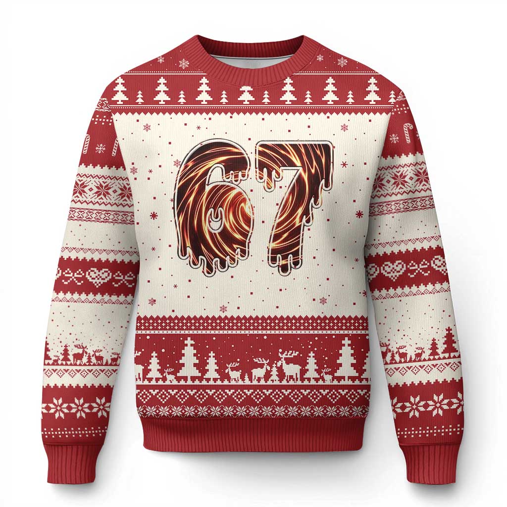 Fire Swirl Effect Printed Ugly Christmas Sweater Six Seven Meme TS12 Beige Red Print Your Wear