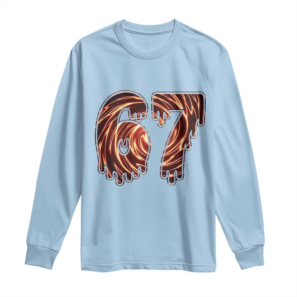 Fire Swirl Effect Printed Long Sleeve Shirt Six Seven Meme TS12 Light Blue Print Your Wear