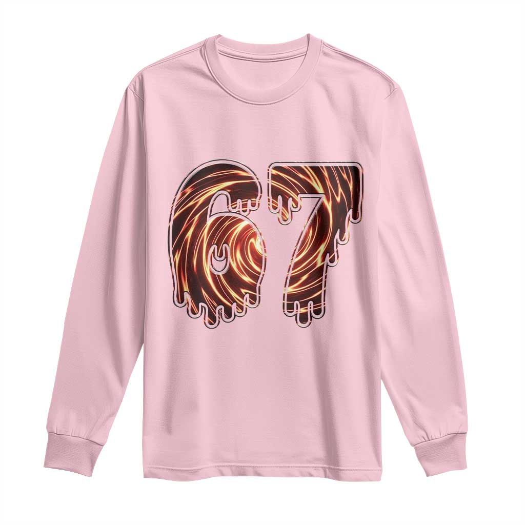 Fire Swirl Effect Printed Long Sleeve Shirt Six Seven Meme TS12 Light Pink Print Your Wear