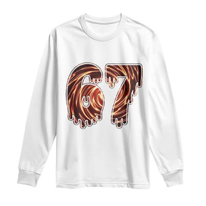 Fire Swirl Effect Printed Long Sleeve Shirt Six Seven Meme TS12 White Print Your Wear