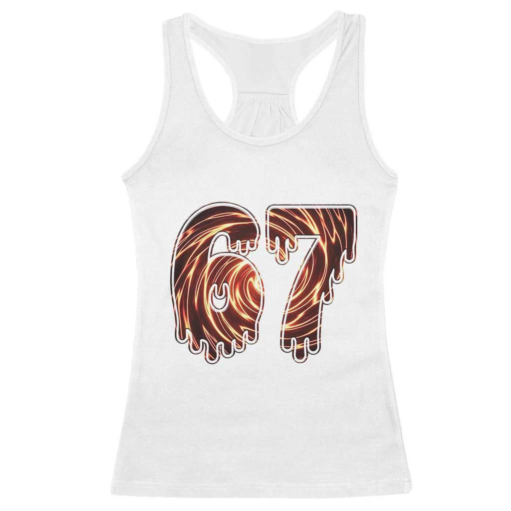 Fire Swirl Effect Printed Racerback Tank Top Six Seven Meme TS12 White Print Your Wear