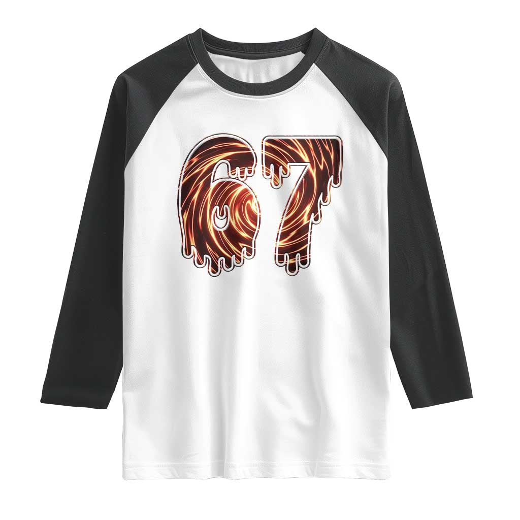 Fire Swirl Effect Printed Raglan Shirt Six Seven Meme TS12 White Black Print Your Wear