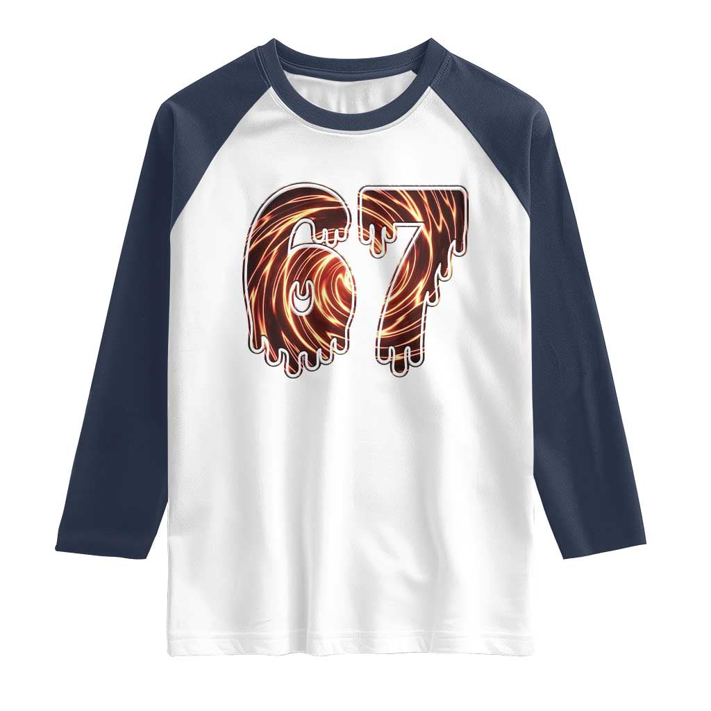Fire Swirl Effect Printed Raglan Shirt Six Seven Meme TS12 White Navy Print Your Wear