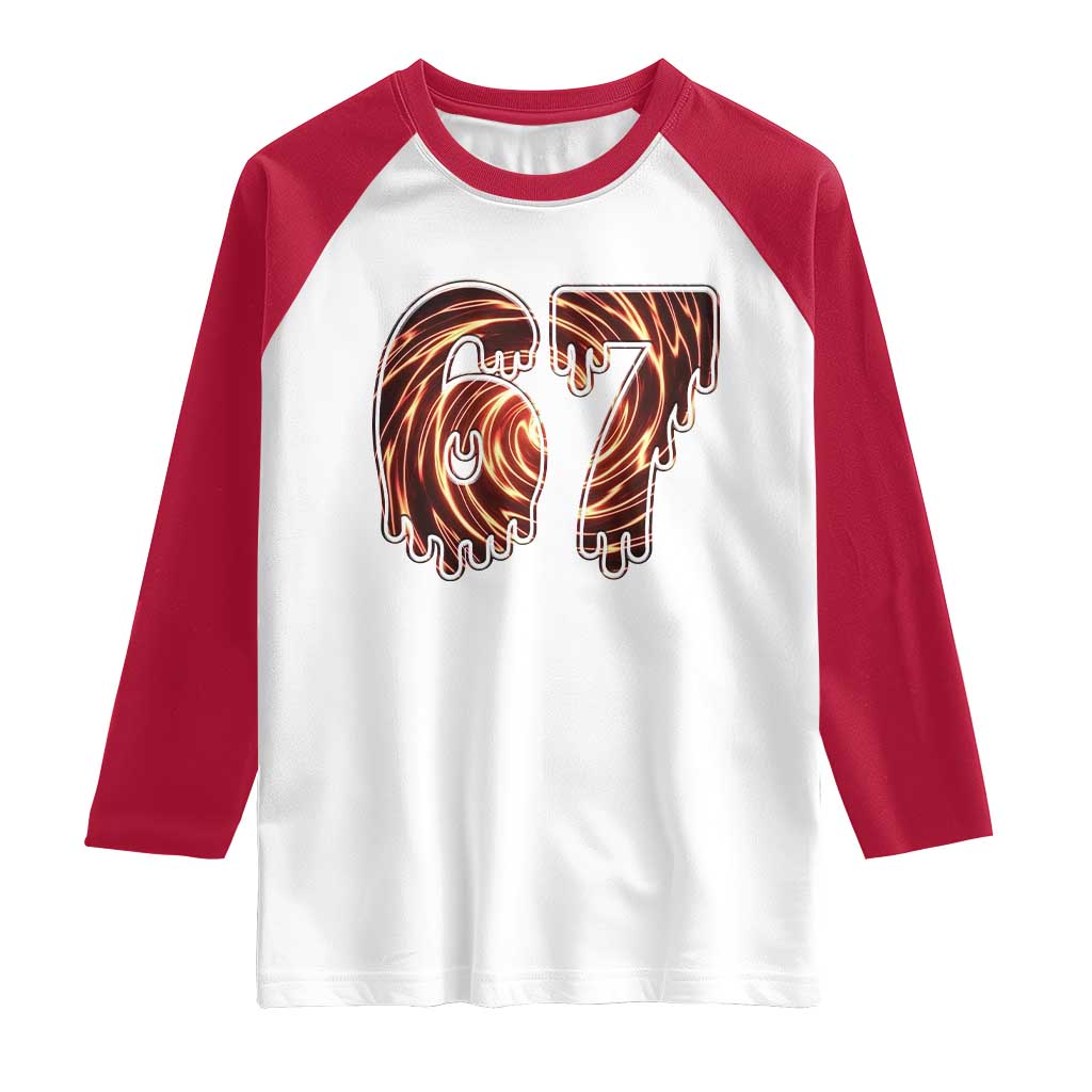 Fire Swirl Effect Printed Raglan Shirt Six Seven Meme TS12 White Red Print Your Wear