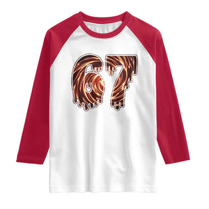 Fire Swirl Effect Printed Raglan Shirt Six Seven Meme TS12 White Red Print Your Wear
