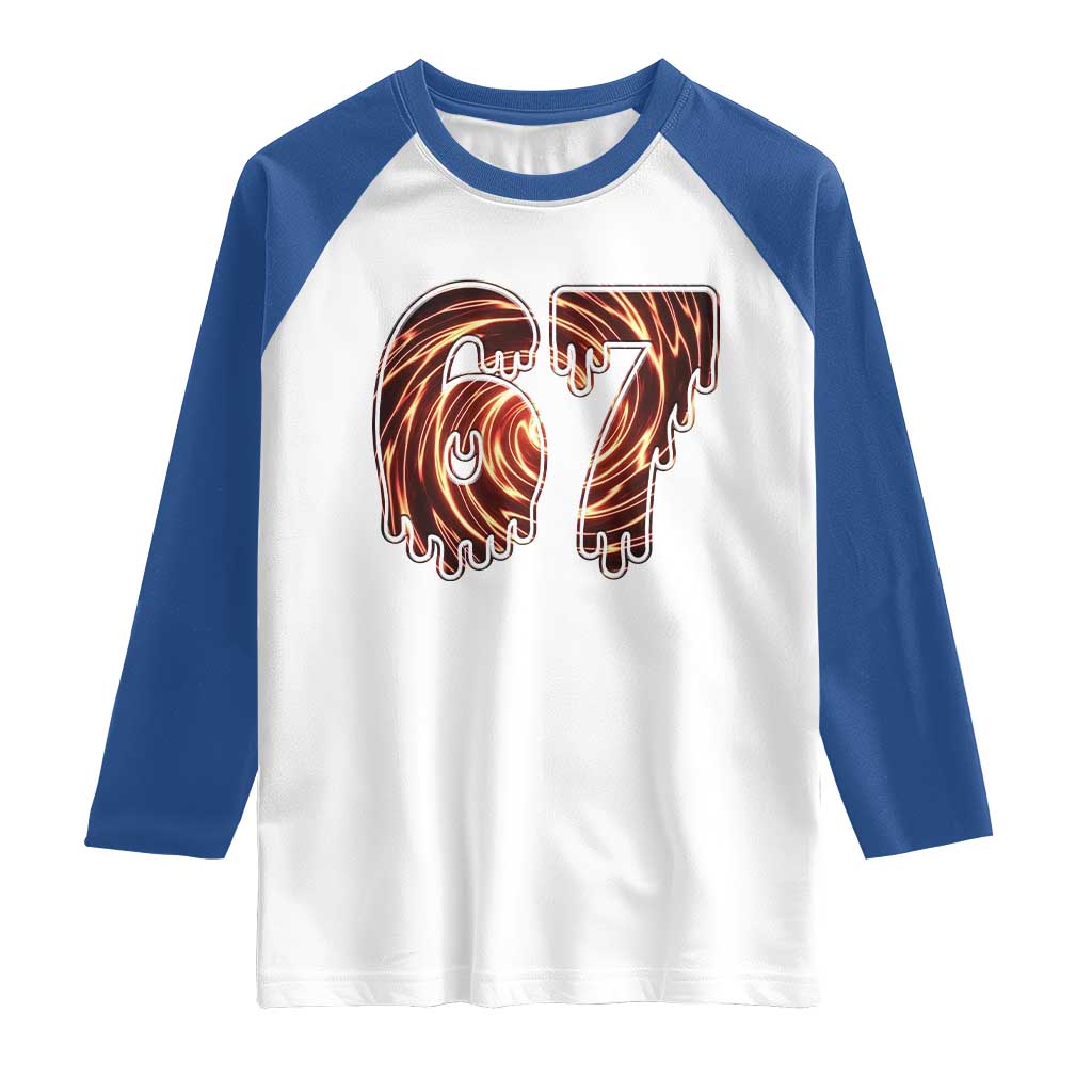 Fire Swirl Effect Printed Raglan Shirt Six Seven Meme TS12 White Royal Print Your Wear