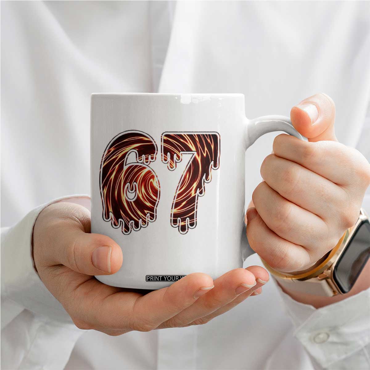 Fire Swirl Effect Printed Coffee Mug Six Seven Meme TS12 Print Your Wear
