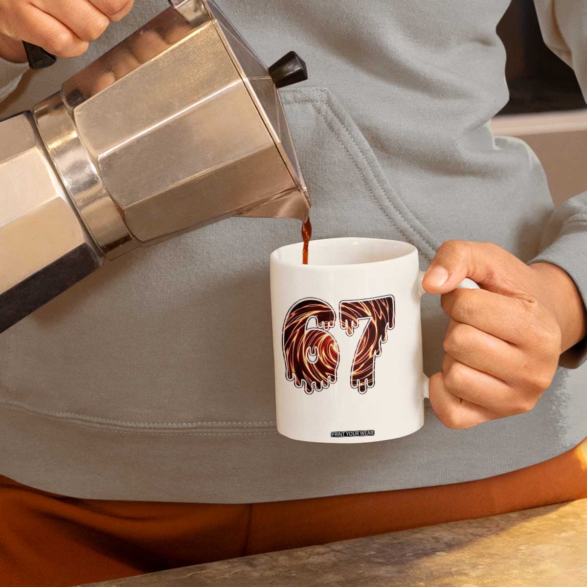 Fire Swirl Effect Printed Coffee Mug Six Seven Meme TS12 Print Your Wear