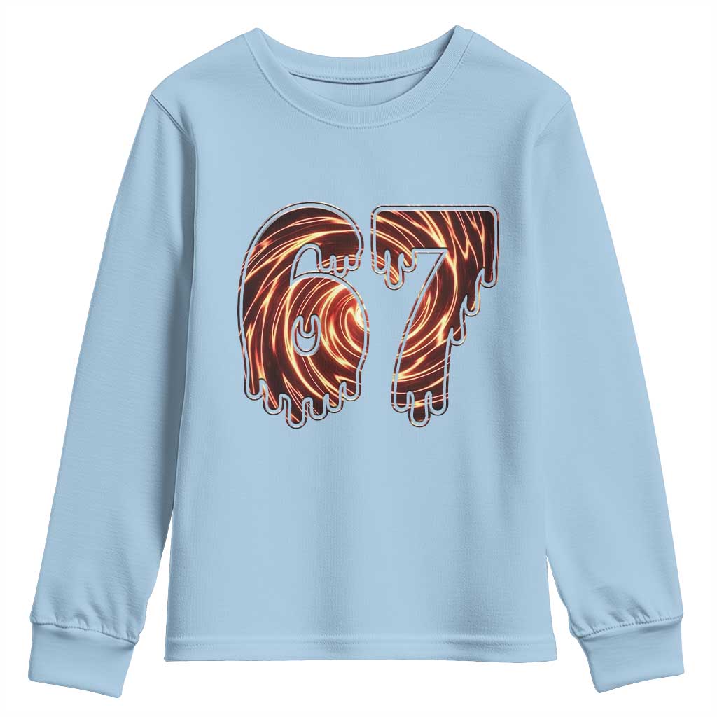 Fire Swirl Effect Printed Youth Sweatshirt Six Seven Meme TS12 Light Blue Print Your Wear