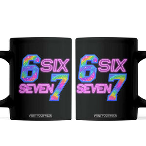 Colorful Neon Light Effect Coffee Mug Six Seven Meme TS12 Black Print Your Wear