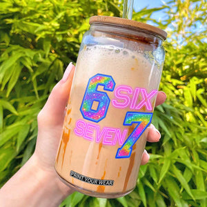 Colorful Neon Light Effect Glass Can Six Seven Meme TS12 Black Print Your Wear