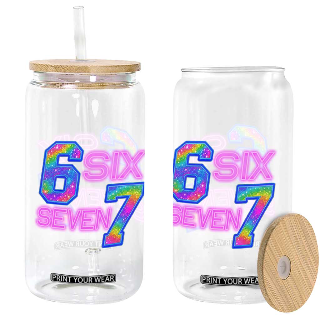 Colorful Neon Light Effect Glass Can Six Seven Meme TS12 Print Your Wear