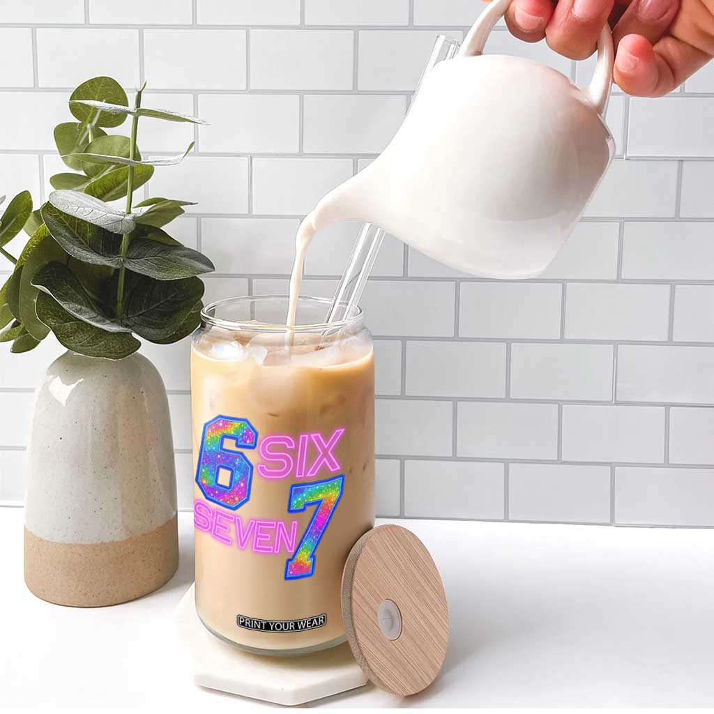 Colorful Neon Light Effect Glass Can Six Seven Meme TS12 Print Your Wear