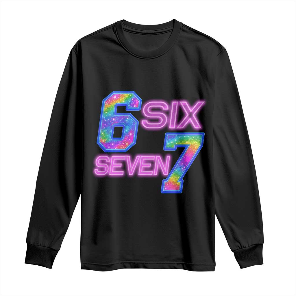 Colorful Neon Light Effect Long Sleeve Shirt Six Seven Meme TS12 Black Print Your Wear