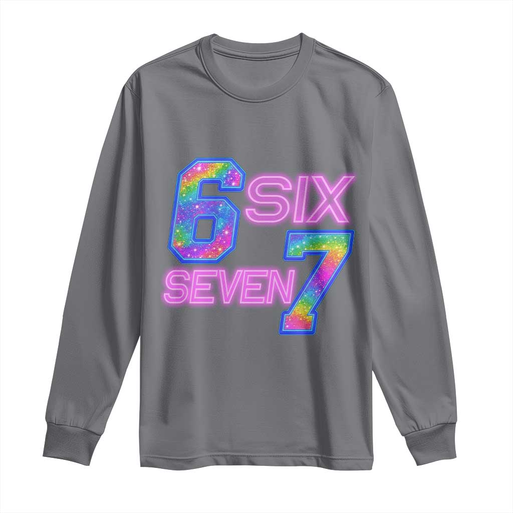 Colorful Neon Light Effect Long Sleeve Shirt Six Seven Meme TS12 Charcoal Print Your Wear