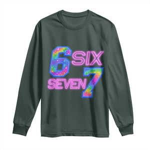 Colorful Neon Light Effect Long Sleeve Shirt Six Seven Meme TS12 Dark Forest Green Print Your Wear