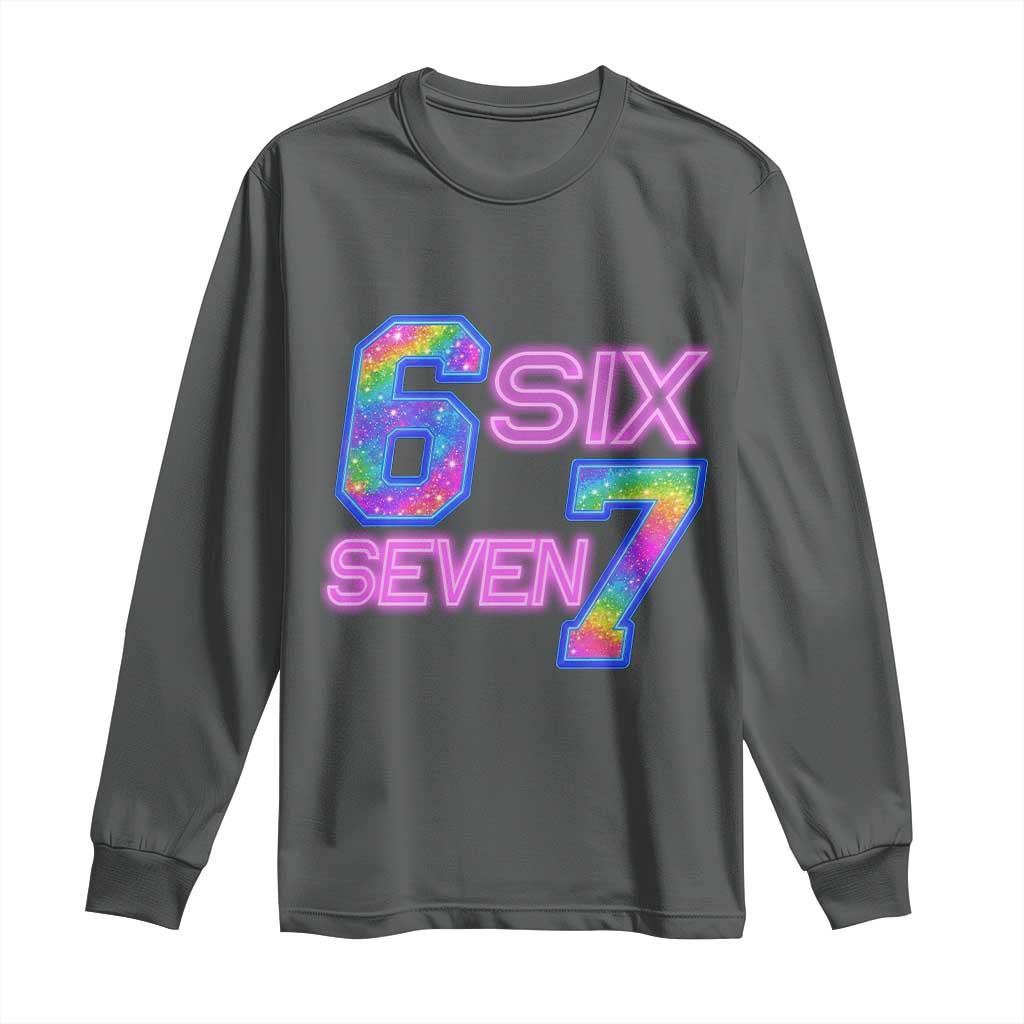 Colorful Neon Light Effect Long Sleeve Shirt Six Seven Meme TS12 Dark Heather Print Your Wear