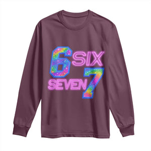 Colorful Neon Light Effect Long Sleeve Shirt Six Seven Meme TS12 Maroon Print Your Wear