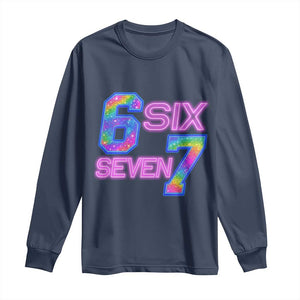 Colorful Neon Light Effect Long Sleeve Shirt Six Seven Meme TS12 Navy Print Your Wear