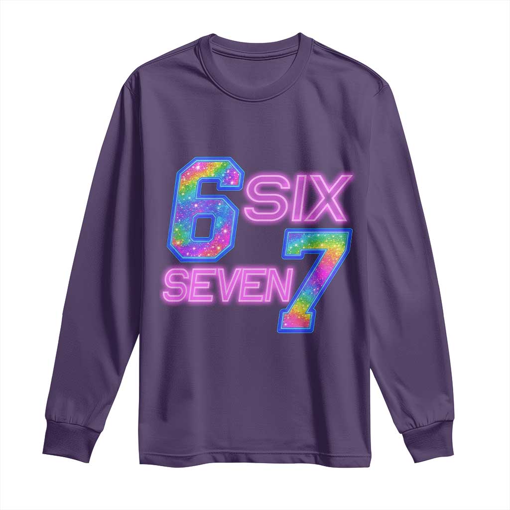 Colorful Neon Light Effect Long Sleeve Shirt Six Seven Meme TS12 Purple Print Your Wear