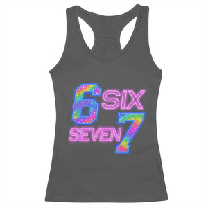 Colorful Neon Light Effect Racerback Tank Top Six Seven Meme TS12 Dark Heather Print Your Wear