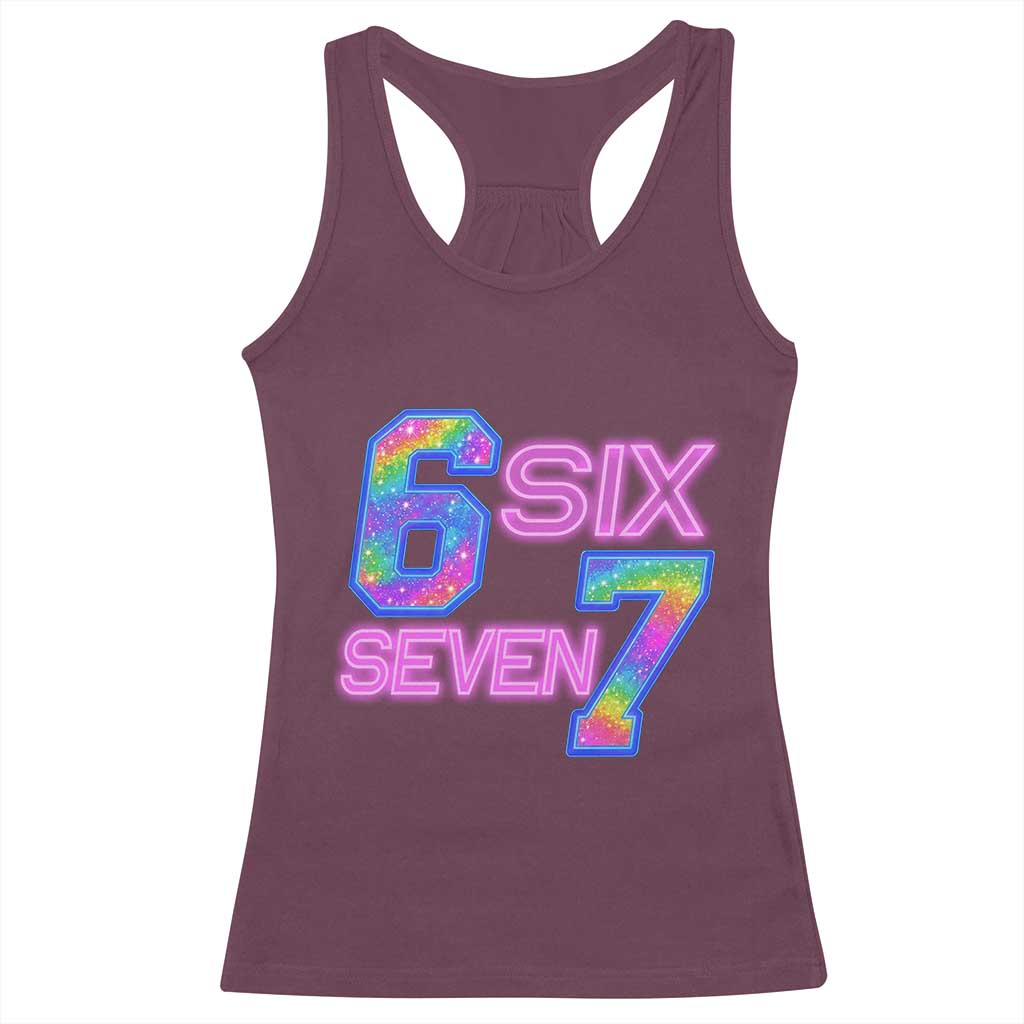 Colorful Neon Light Effect Racerback Tank Top Six Seven Meme TS12 Maroon Print Your Wear