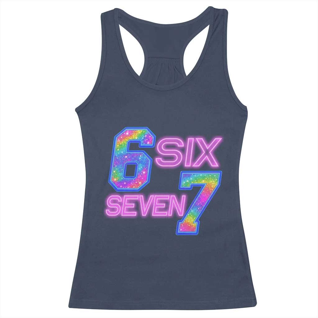 Colorful Neon Light Effect Racerback Tank Top Six Seven Meme TS12 Navy Print Your Wear