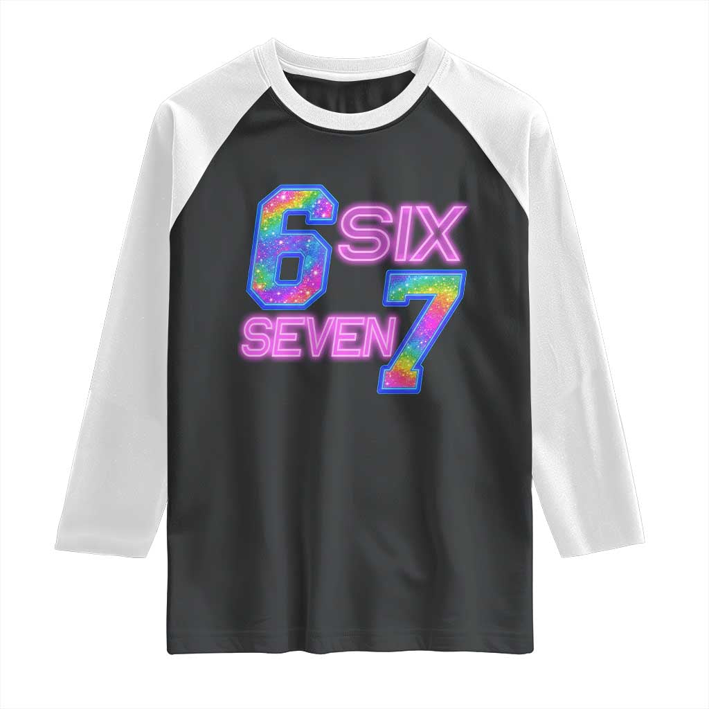 Colorful Neon Light Effect Raglan Shirt Six Seven Meme TS12 Black White Print Your Wear