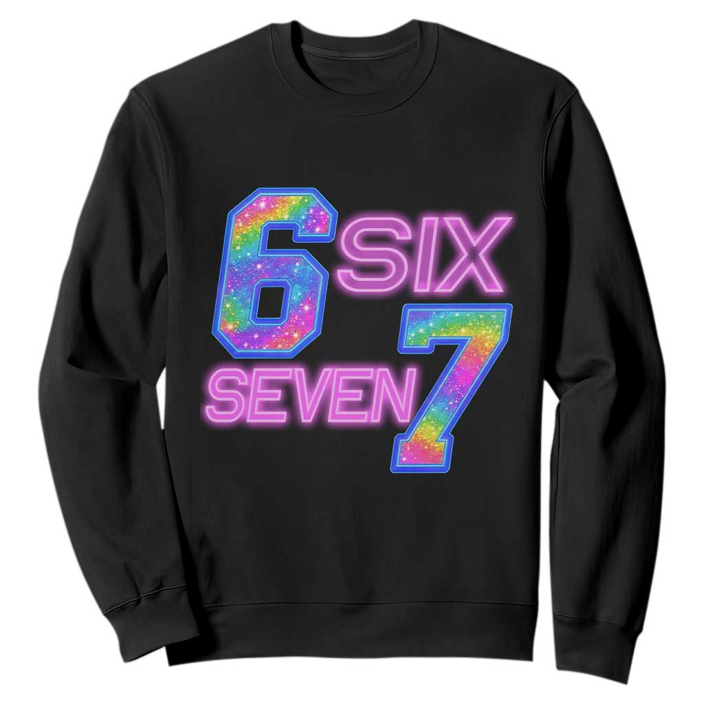 Colorful Neon Light Effect Sweatshirt Six Seven Meme TS12 Black Print Your Wear