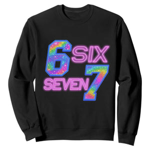 Colorful Neon Light Effect Sweatshirt Six Seven Meme TS12 Black Print Your Wear