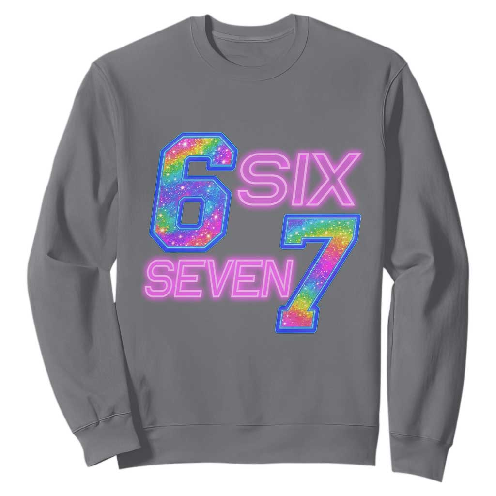 Colorful Neon Light Effect Sweatshirt Six Seven Meme TS12 Charcoal Print Your Wear
