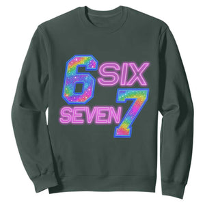 Colorful Neon Light Effect Sweatshirt Six Seven Meme TS12 Dark Forest Green Print Your Wear