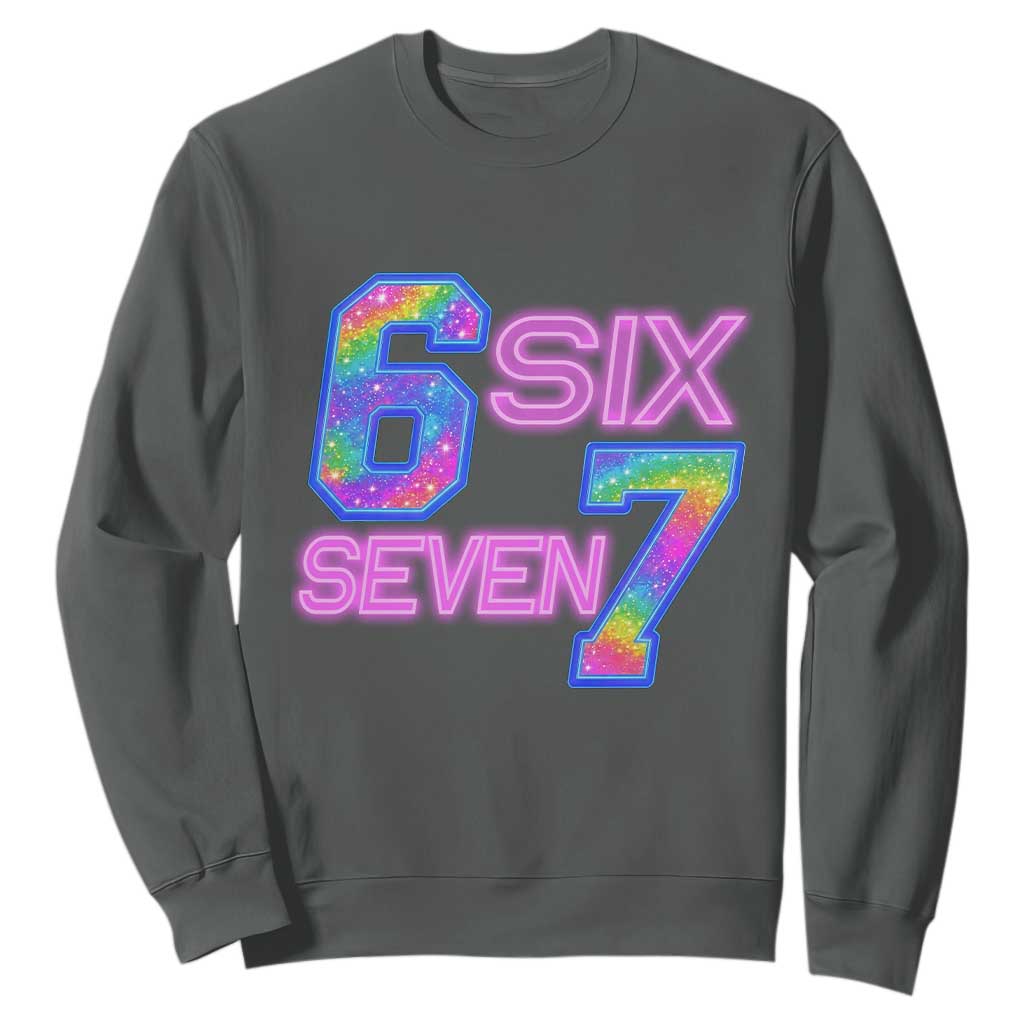 Colorful Neon Light Effect Sweatshirt Six Seven Meme TS12 Dark Heather Print Your Wear