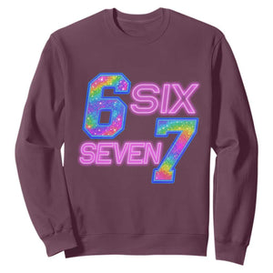 Colorful Neon Light Effect Sweatshirt Six Seven Meme TS12 Maroon Print Your Wear