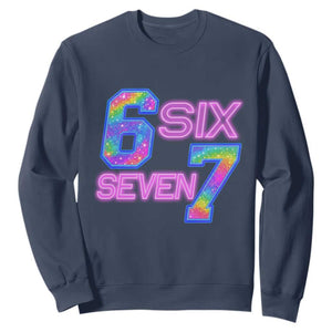 Colorful Neon Light Effect Sweatshirt Six Seven Meme TS12 Navy Print Your Wear