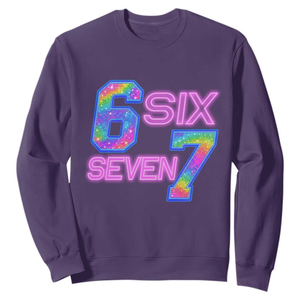 Colorful Neon Light Effect Sweatshirt Six Seven Meme TS12 Purple Print Your Wear