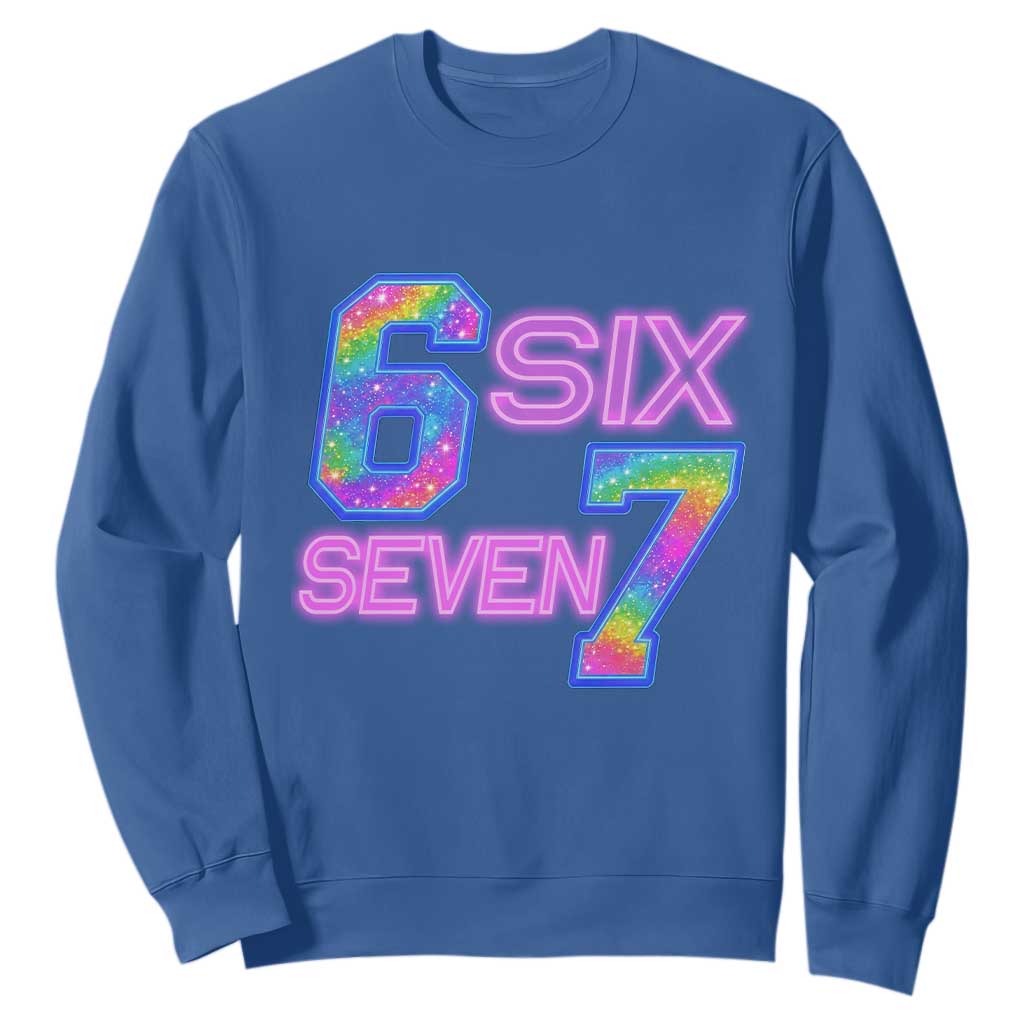 Colorful Neon Light Effect Sweatshirt Six Seven Meme TS12 Royal Blue Print Your Wear