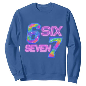 Colorful Neon Light Effect Sweatshirt Six Seven Meme TS12 Royal Blue Print Your Wear