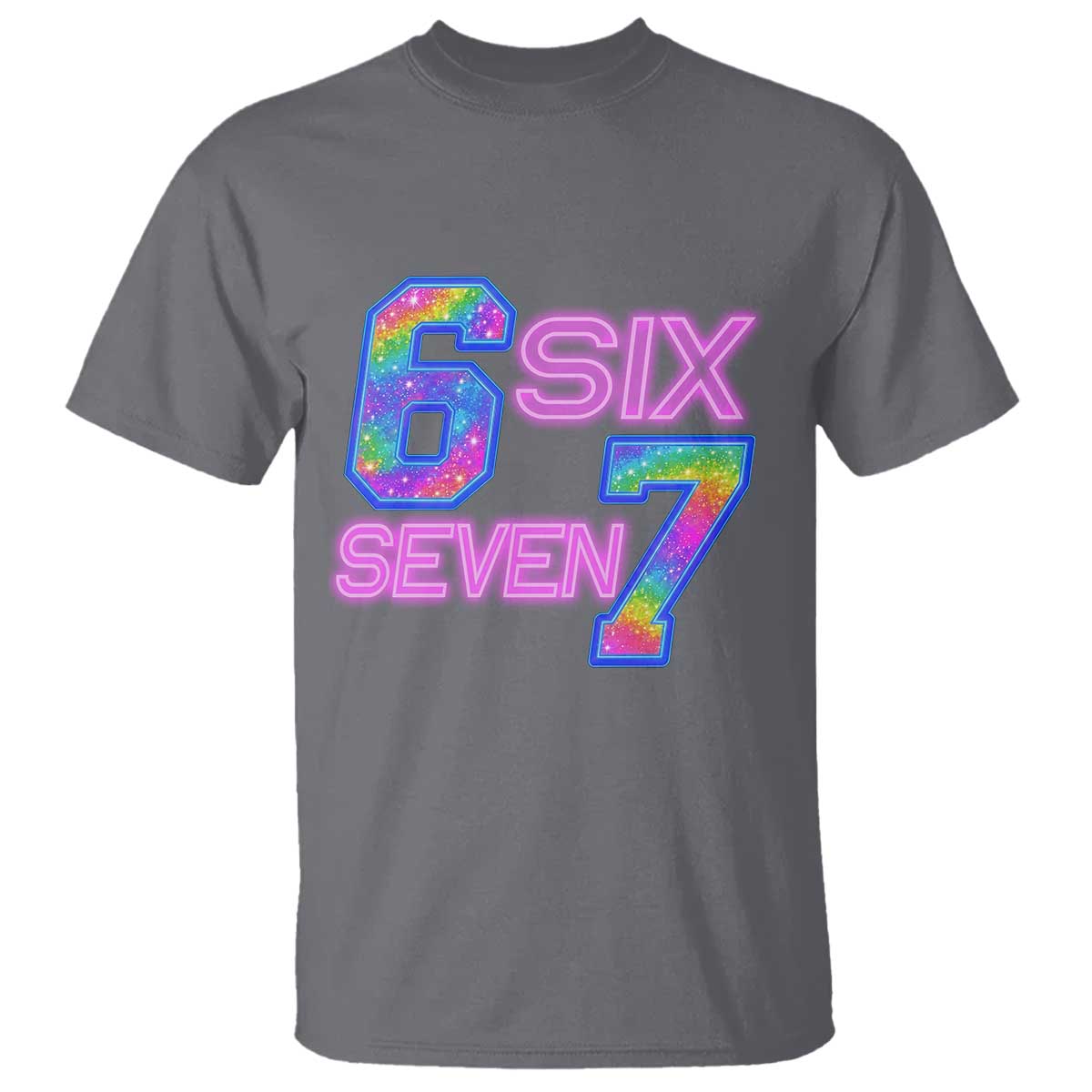 Colorful Neon Light Effect T Shirt Six Seven Meme TS12 Charcoal Print Your Wear