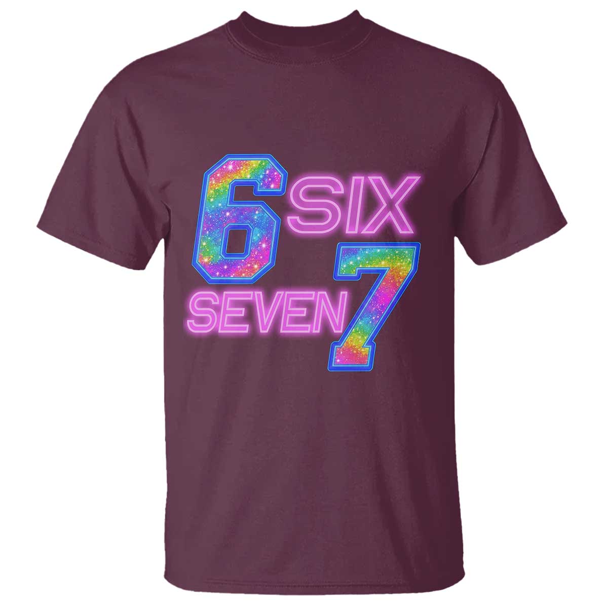 Colorful Neon Light Effect T Shirt Six Seven Meme TS12 Maroon Print Your Wear